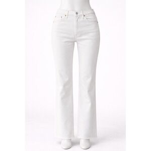 NWT‎ RE/DONE 70s Ultra High Rise Stove Pipe Jeans Women 24 White Raw Hem